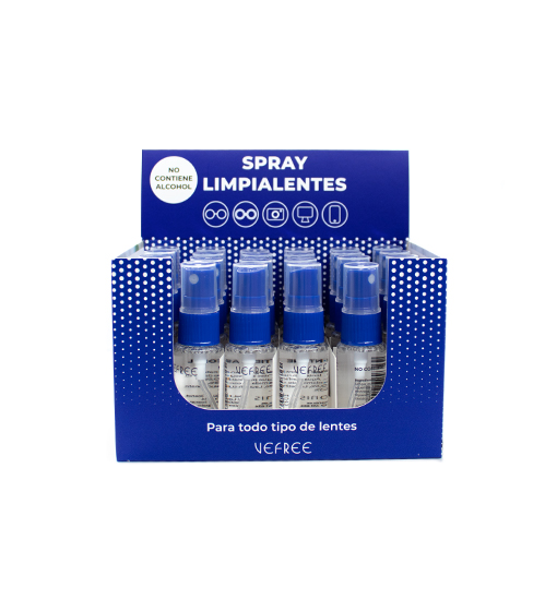 EXPOSITOR SPRAY LIMPIA GAFAS VEFREE 20ml AZUL 24uds