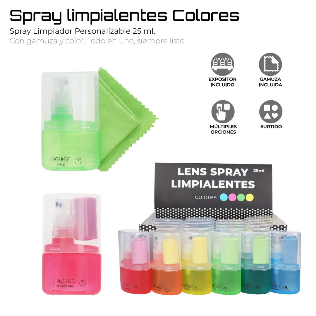 EXPOSITOR SPRAY LIMPIA GAFAS VEFREE AROMAS FRUTAL 25ml 24uds