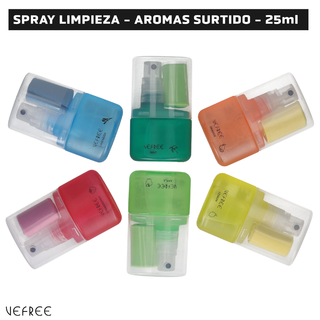 EXPOSITOR SPRAY LIMPIA GAFAS VEFREE AROMAS FRUTAL 25ml 24uds