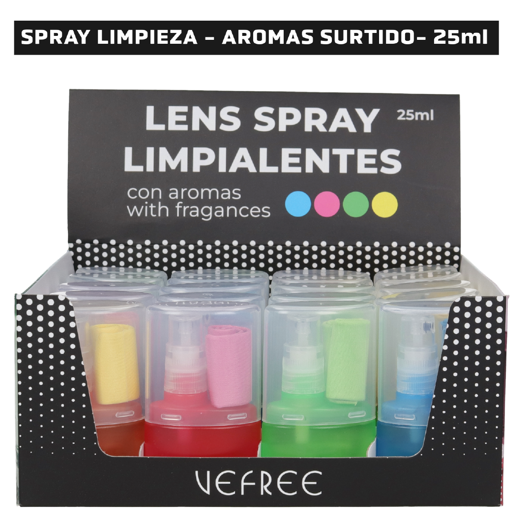 EXPOSITOR SPRAY LIMPIA GAFAS VEFREE AROMAS  25ml 24uds