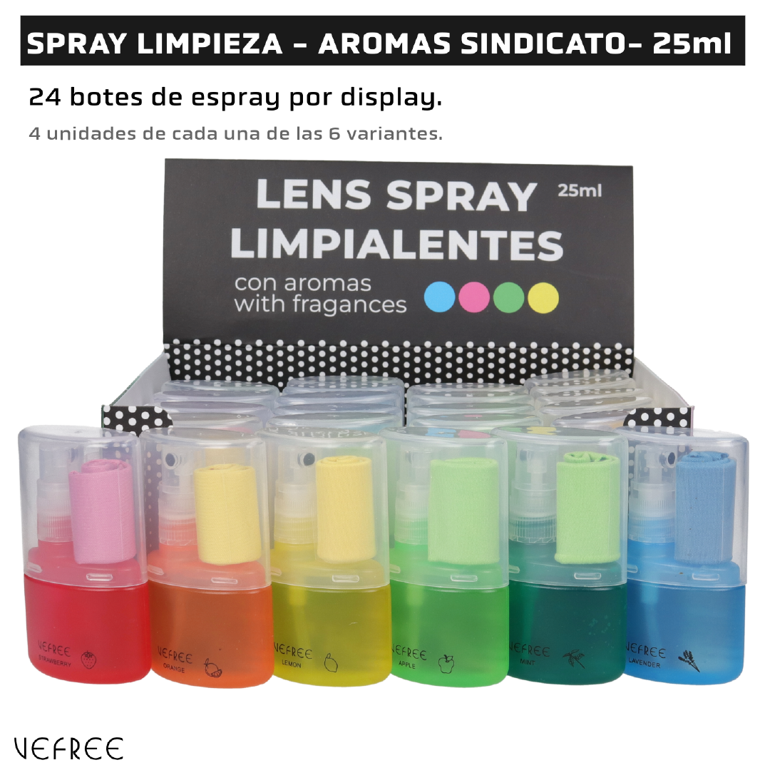 EXPOSITOR SPRAY LIMPIA GAFAS VEFREE AROMAS  25ml 24uds