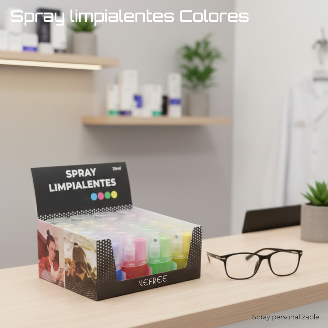 EXPOSITOR SPRAY LIMPIA GAFAS VEFREE AROMAS  25ml 24uds