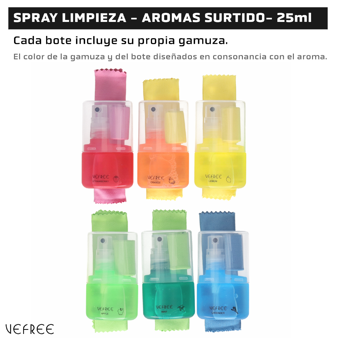 EXPOSITOR SPRAY LIMPIA GAFAS VEFREE AROMAS  25ml 24uds