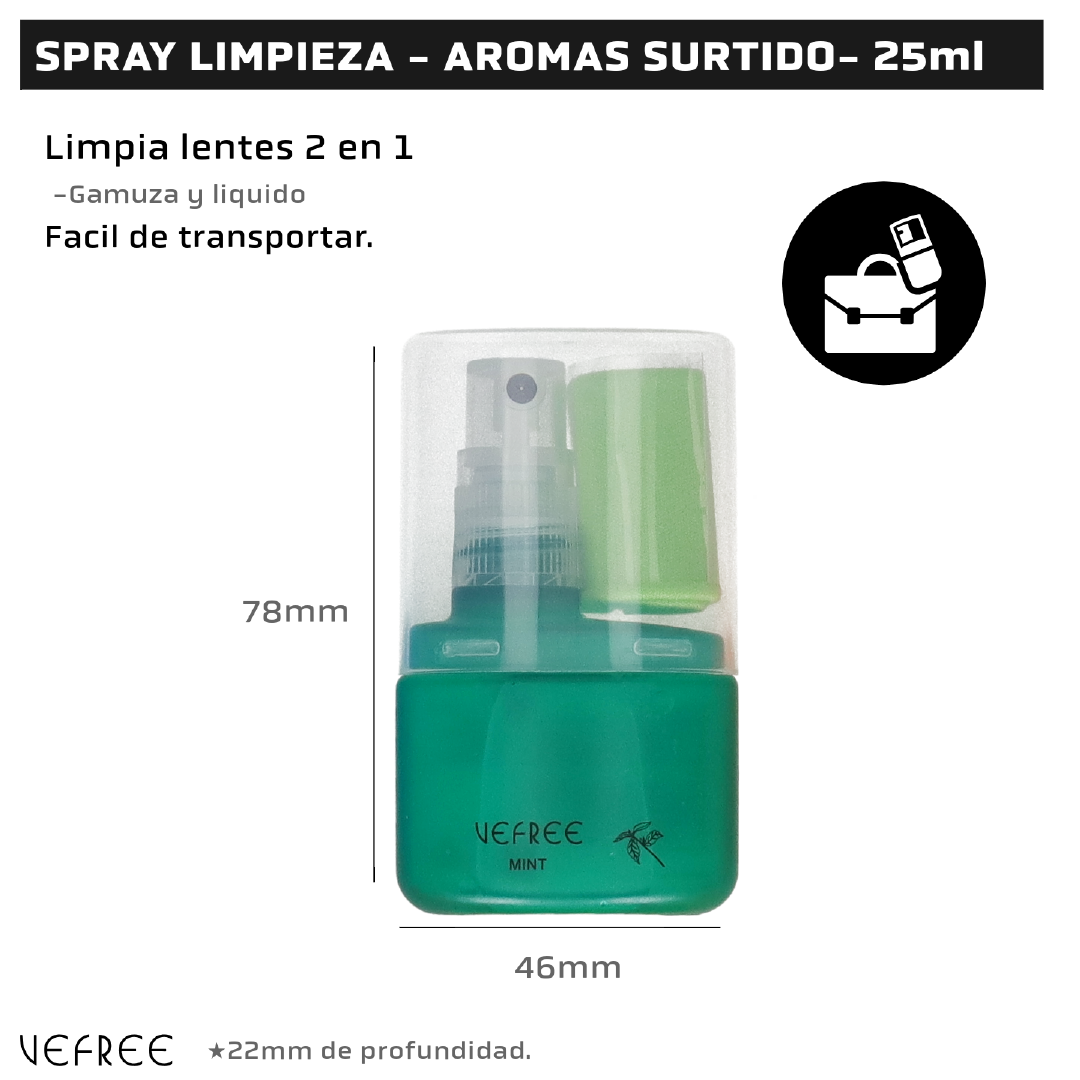 EXPOSITOR SPRAY LIMPIA GAFAS VEFREE AROMAS SURTIDO 25ml 24uds
