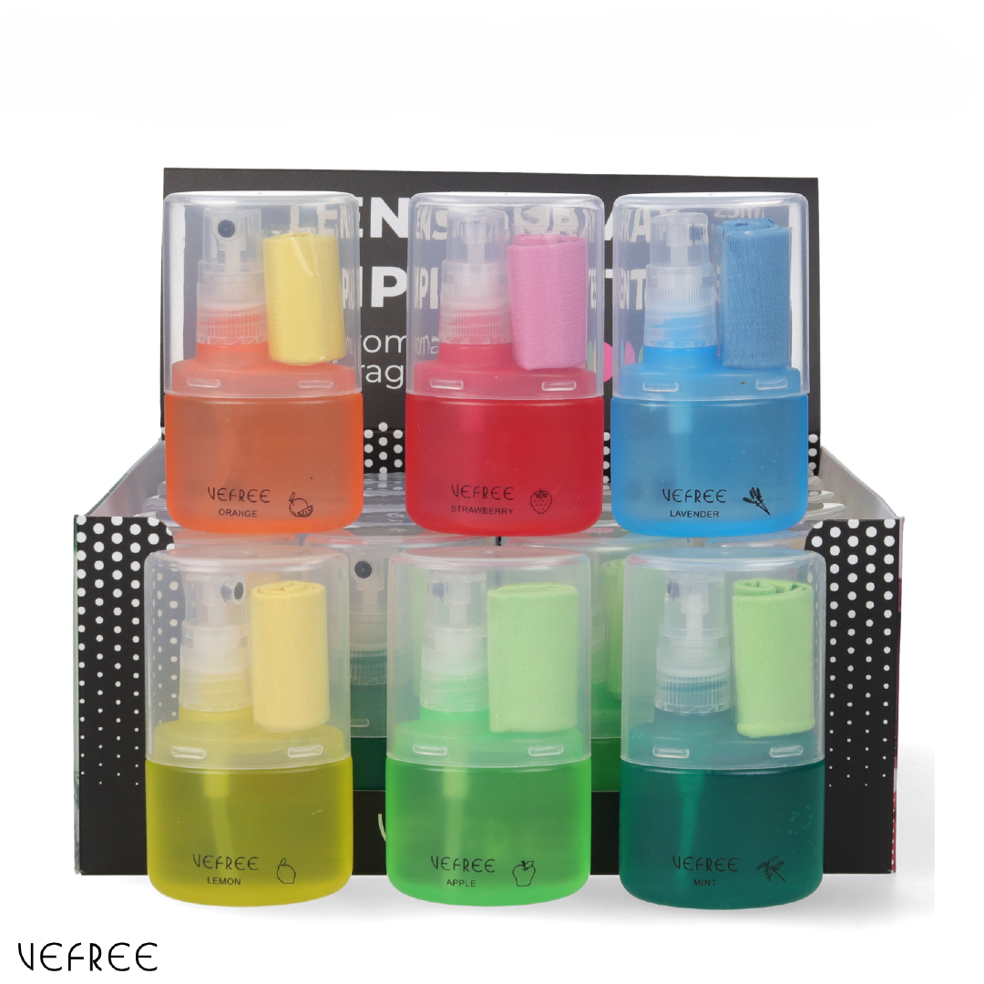 EXPOSITOR SPRAY LIMPIA GAFAS VEFREE AROMAS SURTIDO 25ml 24uds