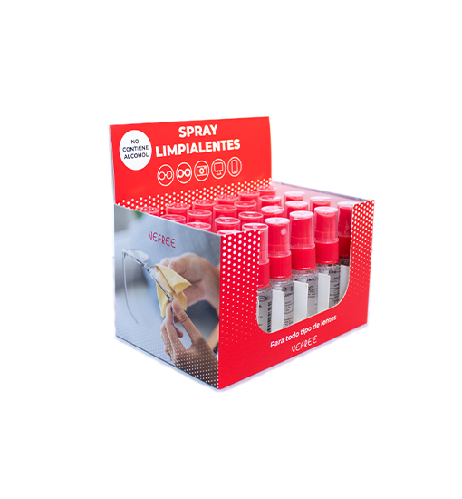 EXPOSITOR SPRAY LIMPIA GAFAS VEFREE 20ml ROJO 24uds